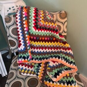 Hand Made Vintage Afghan Crazy Colours Throw